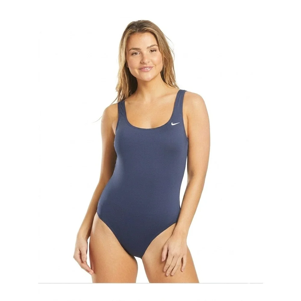 NWT Nike Women's One Piece Scoop Back Performance Swimsuit Navy Medium - Picture 1 of 15